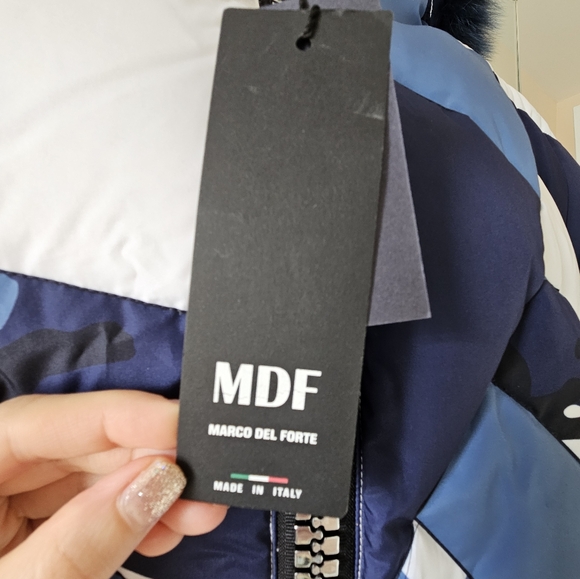 NWT Marco Del Forte Womens Winter Camo Blue Coat with Real Fur. Made in Italy - Picture 9 of 16